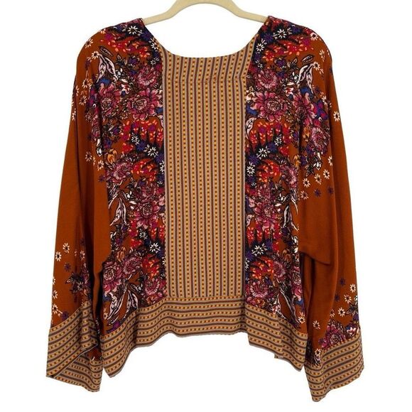 Free People Mix N Match Bohemian Flounce Sleeve Blouse In Burnt Orange Small - Picture 9 of 11